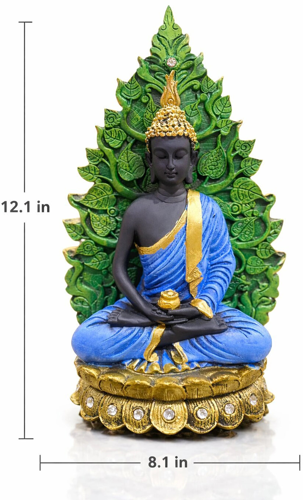RIVA DECOR Meditating Buddha Statue Showpiece – Premium Polyresin Idol with Golden Base & Leaf Back | Spiritual Home Decor & Gift