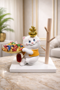 RIVA DECOR Lucky Cat Candy Holder Showpiece – Premium Resin Decorative Tray with Gold Finish | Home Decor Gift Item