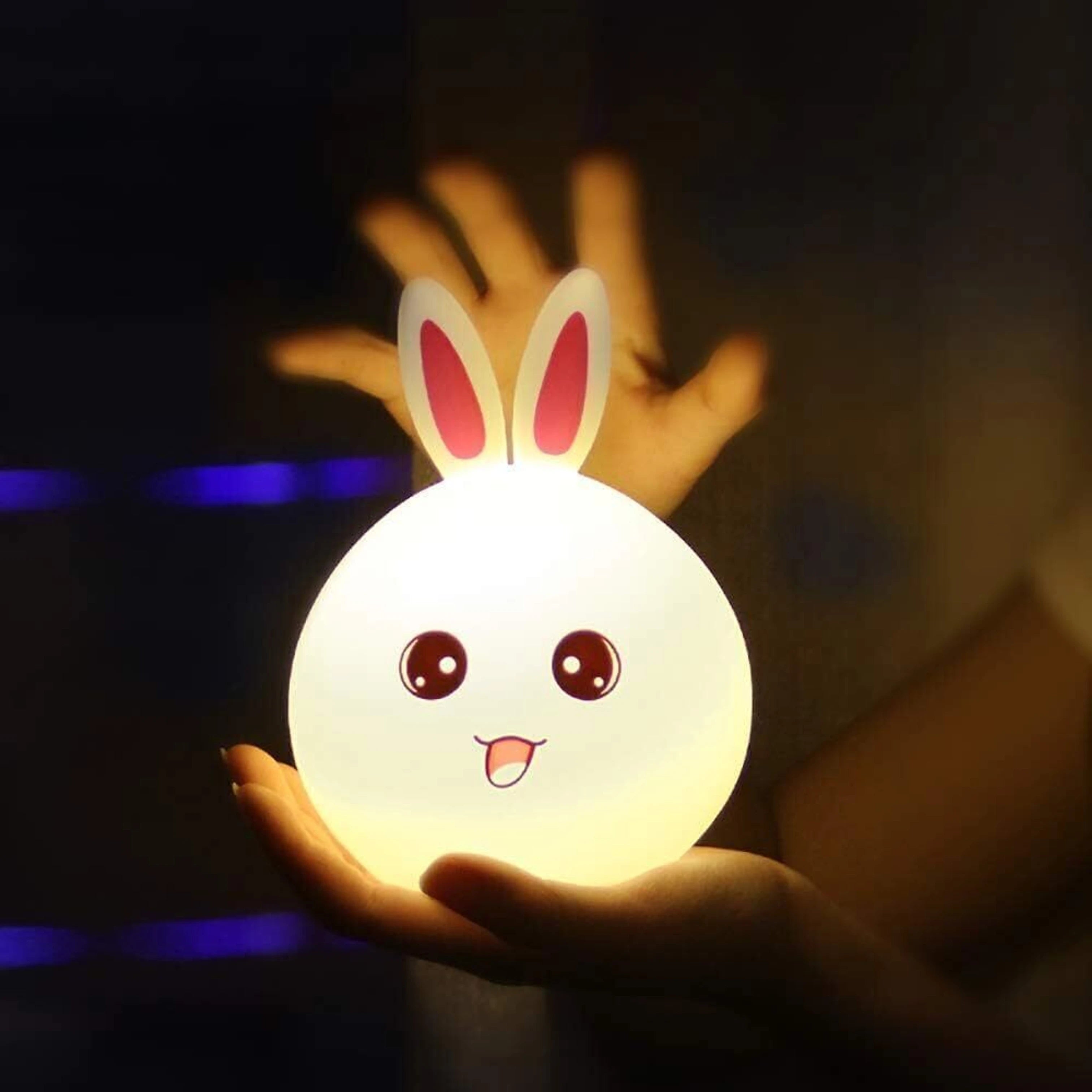 RIVAdecoration® Cute Bunny LED Night Lamp | Soft Silicone Rechargeable Kids Bedside Light | Warm Glow Dimmable Night Light for Bedroom, Nursery & Gift