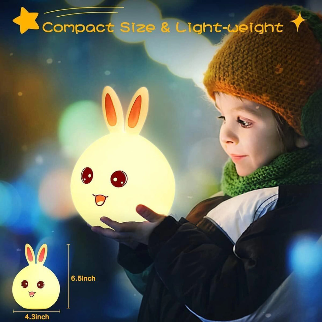 RIVAdecoration® Cute Bunny LED Night Lamp | Soft Silicone Rechargeable Kids Bedside Light | Warm Glow Dimmable Night Light for Bedroom, Nursery & Gift