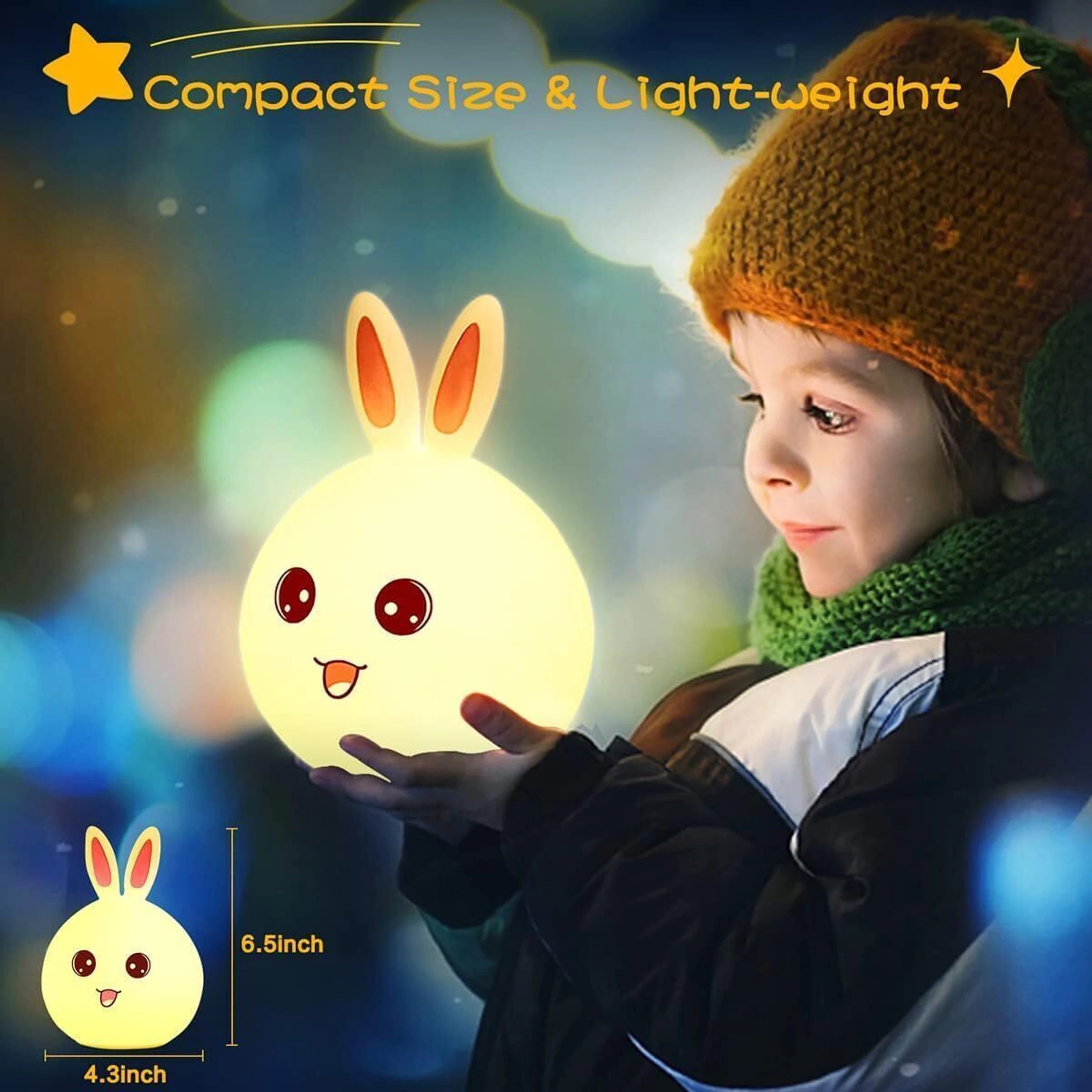 RIVAdecoration® Cute Bunny LED Night Lamp | Soft Silicone Rechargeable Kids Bedside Light | Warm Glow Dimmable Night Light for Bedroom, Nursery & Gift