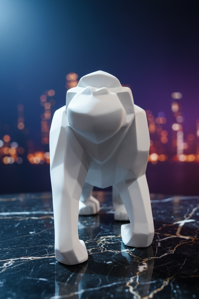 Geometric Gorilla Sculpture for Modern Home Decor, Abstract White Polyresin Animal Figurine for Living Room Tabletop Office Desk