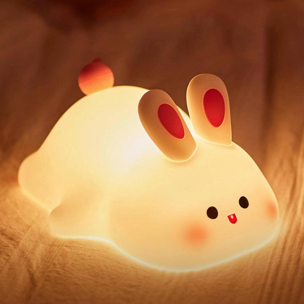 RIVAdecoration® Cute Bunny Silicone Night Lamp | Rechargeable LED Bedside Light | Soft Touch Dimmable Kids Night Lamp for Bedroom & Gift